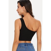 Kadın Modern Stil Siyah Tek Omuz Crop Büstiyer