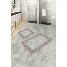 Bej Modern Klasik Banyo Halısı Klozet 2'li Paspas Seti Bs285n11