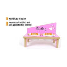 Özel İsimli Seramik Kedi-küçük Irk Köpek Mama Ve Su Kabı Stantı-pembe 350 Ml.