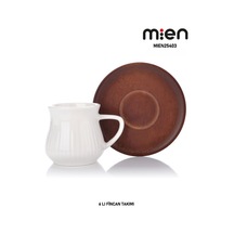 6 Kişilik Bambu Fincan Takımı 12 Parça Akasya Beyaz