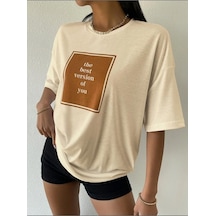 Startmore The Version Baskılı Oversize Unisex T-shirt Bej