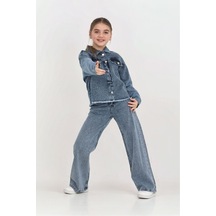 Modanino Kız Çocuk Jean Takım-taş Süslemeli Ceket+pantolon 12452 İndigo