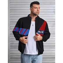 Ertaştrendstore Erkek Uzun Koll Fermuarlı Baskılı Rüzgarlik - Siyah