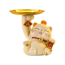 Trendooze Şanslı Kedi Heykeli Mini Depolama Tepsisi - 13x10,5x15,5 Cm, Unik Tasarım 13cmx10,5cmx15,5cm