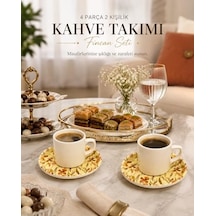 Kahve Fincan Takımı, Floral Desenli 4 Parça 2 Kişilik Seramik, Seramik Kahve Takımı, 4 Parça Kahve Seti, Şık Desenli Seramik Türk Kahvesi Fincan Seti, Premium Seramik Kahve Seti, Modern Kahve Seti Açık Ahşap