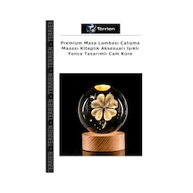 Premium Masa Lambası Çalışma Masası Kitaplık Aksesuarı Işıklı Yonca Tasarımlı Cam Küre Çok Renkli