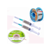 Dörtlü Set Flux,lehim Emme Tel 1,5mm Ve Lehim Teli Soldering 63sn/37pb Flux %1-3 40gr 0,5mm