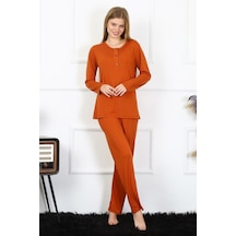 Akbeniz Kadın Penye Uzun Kol Patlı Pijama Takım 4168 - L Kiremit