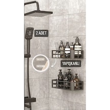 Yapışkanlı Banyo Düzenleyici 2 Adet Banyo Rafı Şampuanlık Sabunluk Siyah Duş Askısı Raf