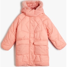 Koton Oversize Şişme Mont Suni Kürk Detaylı Kapşonlu Kapaklı Cepli Pembe 4wkg00019aw 4WKG00019AW282 Gülkurusu