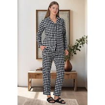 Lohusa Sepeti Lohusasepeti Ekose Desen Önden Düğmeli Lohusa Pijama Takımı Turuncu - 5928 001