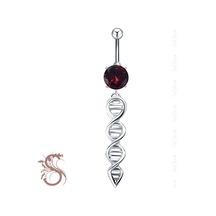 Parlak Bordo Taşlı Sallantılı Burgu Göbek Piercing P417 Gümüş