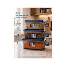 Emilahome Stack Box -3'lü Saklama Kabı Klipsli 2,5 Lt-2,8 Lt-5,7 Lt Lacivert - 869197418 Lacivert