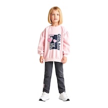 Ersefa Kız Çocuk Pamuklu Slogan Baskılı Sweatshirt Ve Tayt Seti Kaliteli Pembe