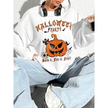 Startmore Coolane Halloween Print Drop Shoulder Oversize Sweatshirt Beyaz Beyaz