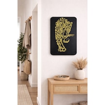 Leopar Figürlü Sim Detaylı Mdf Duvar Tablosu Modern Dekoratif Duvar Dekoru Siyah