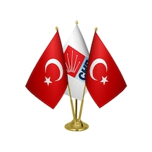 Masa Üstü Chp Bayrağı Türk Bayrağı Üçlü Pirinç Direk Masa Bayrak