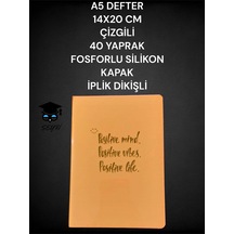 A5 Defter 14x20 Cm Çizgili 40 Yaprak Fosforlu Silikon Kapak İplik Dikişli Turuncu