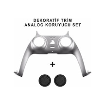 Ps5 Dekoratif Trim Analog Koruyucu Silikon Kılıf Set Playstation 5 Dualsense Renkli Ön Şerit Aksesuar Gümüş 3 Adet