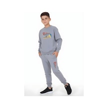 Fyk Kids Erkek Çocuk Yuvarlak Yaka-cepli-baskı Detaylı Eşofman Takımı Gri
