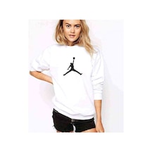 Basketbol Baskılı Beyaz Kadın Sweatshirt