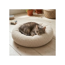 Ultra Yumuşak Kumaşlı Donut Şeklinde Kedi Yatağı, Kaydırmaz Taban