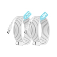 2 Adet X 2metre Set, Type C-c Örgülü Ve Güçlendirilmiş Boyun 60watt Hızlı Şarj Kablosu 2ad X 2metre Beyaz