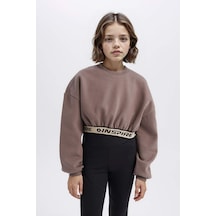 DeFacto Kız Çocuk Crop Bisiklet YakaBaskılı İçi Yumuşak Tüylü Kalın Sweatshirt D6186A824WNBN570