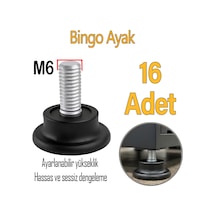 16 Adet Bingo Rotil Ayak Ayakları M6 Civatalı 6 Mm Siyah Profil Ayağı 2.5 Cm