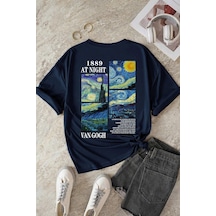 Unisex Van Gogh Baskılı Oversize Tshirt Lacivert