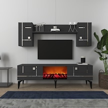 Maddera Şömineli Tv Ünitesi Takımı Antrasit-gümüş