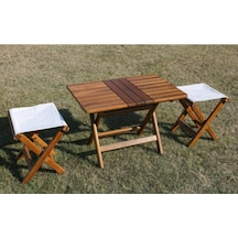 Marmaris Çay Set: 50X80 Sehpa + 2 Tabure -Katlanır Takım
