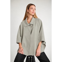 Genel Markalar Kadın Panço Trençkot Oversize Rahat Kesim Standart Beden 38-46 Uyumlu Ekru Ekru