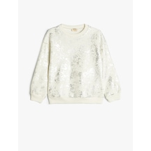 Koton Sweatshirt Parlak Baskılı Bisiklet Yaka Uzun Kollu Ekru 5wkg10063ak Ekru