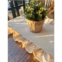 Fırfırlı Keten Runner 40x110 Cm Bej