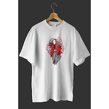 Noıssey -wed Uzakdoğu Tasarım Baskılı Oversize T-shirt Tişört Beyaz