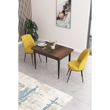 Canisa Concept Nil Serisi 70x110 Sabit Mutfak Masası Takımı Barok Desen Masa 2 Hardal Sandalye Hardal Sandalyeler Barok Masa