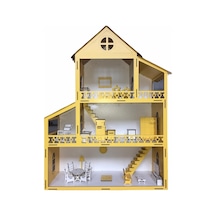 Ahşap Oyun Evi 60Cm 14 Eşya Sarı Led Işıklı