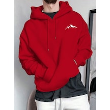 Uyguntarz Unisex Minimal Dag Baskılı Oversize Sweatshirt Kırmızı