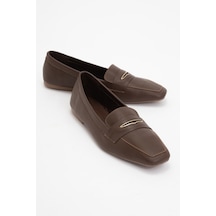 Luvishoes Luvi Shoes Irıdessa Kahverengi Cilt Hakiki Deri Tokalı Küt Burun Kadın Loafer Ayakkabı Kahverengi Deri