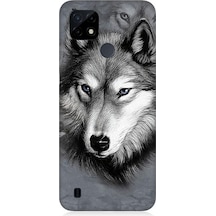 Realme C21 Uyumlu Mavi Gözlü Kurt Desenli Silikon Kılıf