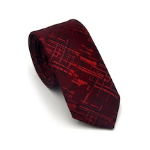 Gaffy Siyah Kırmızı Kırcıl Desenli Bordo Dokuma Kumaş Mendilli Slim Fit Kravat // Sdk-2611-4 Bordo