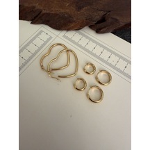 316 L Çerrahi Çelik 6 Lı Kalp Halka Küpe Seti Gold Renk Halka Küpe Çelik Küpe 8-10 Mm Gümüş + Altın