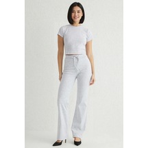 Benerly Kadın Büyük Beden Crop Top Ispanyol Paça Takım Bisiklet Yaka Kısa Gri