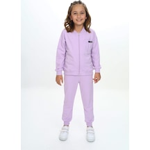 Toontoy Kids Toontoy Kız Çocuk Göğsü Cepli Armalı Eşofman Takım Lila