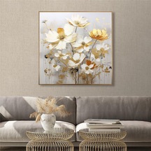 Yağlı Boya Dokulu Tablo Modern Papatyalar Altın Çerçeveli U02015-178870
