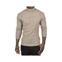 Deepsea Erkek Vizon Slim Fit Baklava Desenli Tam Balıkçı Yaka Boğazlı Triko Balıkçı Yaka Kazak 2505507 Vizon