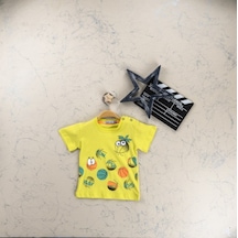 Haknur Bebe Haknur Basketbol Topu Baskılı Kısa Kollu Erkek Bebek T-Shirt 06-24 Ay Sarı