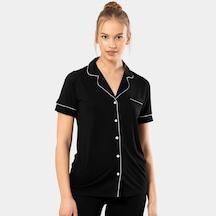 Türen Düz Kısa Kollu Gömlek Yaka Pijama Takım 3368/siyah Siyah