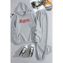 Unisex Kırmızı Hawai Baskılı Kapüşonlu Gri Eşofman Takımı - Kışlık Şardonlu Kumaş Gri Unisex Kırmızı Hawai Baskılı Kapüşonlu Gri Eşofman Takımı - Kışlık Şardonlu Kumaş Gri